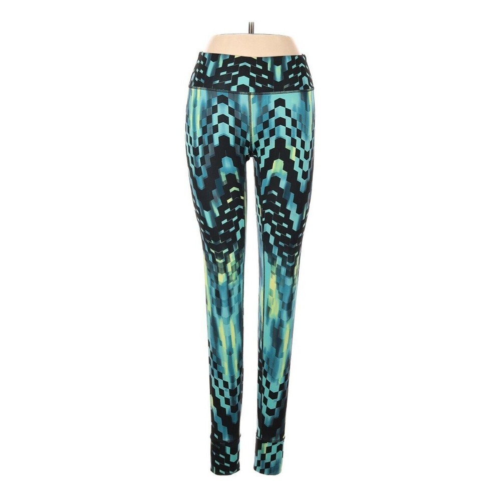 Asics Leggings Womens Small Green Blue Geometric Tribal Print Small Athletic